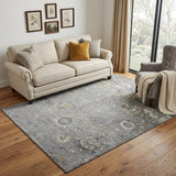 5' X 8' Gray Gold And Ivory Oriental Washable Area Rug With UV Protection