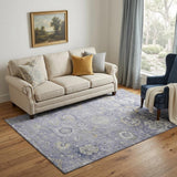 5' X 8' Lavender Gold And Ivory Oriental Washable Area Rug With UV Protection