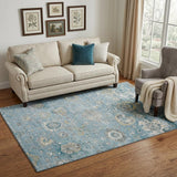 5' X 8' Teal Gold And Ivory Oriental Washable Area Rug With UV Protection