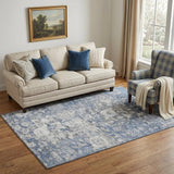 5' X 8' Blue Gray And Silver Floral Washable Area Rug With UV Protection