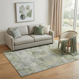 5' X 8' Artichoke Green Ivory And Gray Striped Washable Area Rug With UV Protection