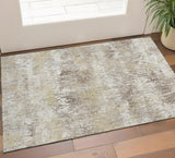 3' X 5' Ivory Beige And Brown Striped Washable Area Rug With UV Protection
