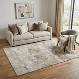 5' X 8' Ivory Beige And Brown Striped Washable Area Rug With UV Protection