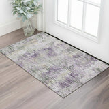 3' X 5' Lavender Ivory And Green Striped Washable Area Rug With UV Protection