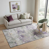 5' X 8' Lavender Ivory And Green Striped Washable Area Rug With UV Protection