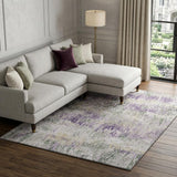 8' Lavender Ivory And Green Striped Washable Area Rug With UV Protection
