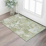 3' X 5' Artichoke Green Ivory And Sage Abstract Washable Area Rug With UV Protection