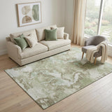 5' X 8' Artichoke Green Ivory And Sage Abstract Washable Area Rug With UV Protection