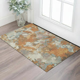 3' X 5' Copper Taupe And Orange Abstract Washable Area Rug With UV Protection