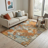 5' X 8' Copper Taupe And Orange Abstract Washable Area Rug With UV Protection