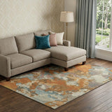8' Copper Taupe And Orange Abstract Washable Area Rug With UV Protection