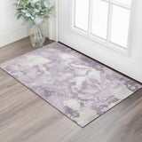 3' X 5' Lavender And Ivory Abstract Washable Area Rug With UV Protection