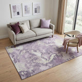 5' X 8' Lavender And Ivory Abstract Washable Area Rug With UV Protection