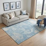 5' X 8' Sky Blue And Ivory Abstract Washable Area Rug With UV Protection