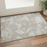 3' X 5' Taupe Gray And Silver Abstract Washable Area Rug With UV Protection