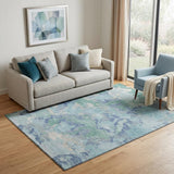 5' X 8' Pale Aqua Ivory And Gray Abstract Washable Area Rug With UV Protection