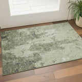 3' X 5' Artichoke Green Charcoal And Ivory Abstract Washable Area Rug With UV Protection