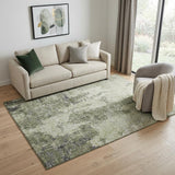 5' X 8' Artichoke Green Charcoal And Ivory Abstract Washable Area Rug With UV Protection