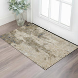 3' X 5' Khaki Beige And Charcoal Abstract Washable Area Rug With UV Protection