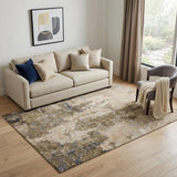 5' X 8' Khaki Beige And Charcoal Abstract Washable Area Rug With UV Protection