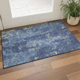 3' X 5' Navy Blue And Lime Green Abstract Washable Area Rug With UV Protection
