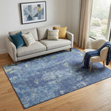 5' X 8' Navy Blue And Lime Green Abstract Washable Area Rug With UV Protection