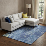 8' Navy Blue And Lime Green Abstract Washable Area Rug With UV Protection