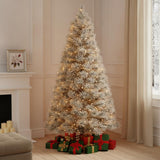 7.5' White Pre Lit Full Flocked Spruce Christmas Tree