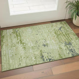 3' X 5' Artichoke Green Ivory And Charcoal Abstract Washable Area Rug With UV Protection