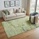 5' X 8' Artichoke Green Ivory And Charcoal Abstract Washable Area Rug With UV Protection