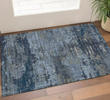 3' X 5' Blue Ivory And Gray Abstract Washable Area Rug With UV Protection