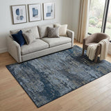 5' X 8' Blue Ivory And Gray Abstract Washable Area Rug With UV Protection