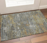 3' X 5' Gold Gray And Silver Abstract Washable Area Rug With UV Protection