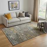 5' X 8' Gold Gray And Silver Abstract Washable Area Rug With UV Protection