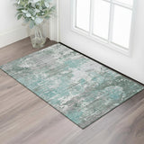 3' X 5' Pale Aqua Ivory And Gray Abstract Washable Area Rug With UV Protection