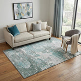 5' X 8' Pale Aqua Ivory And Gray Abstract Washable Area Rug With UV Protection