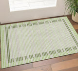 3' X 5' Artichoke Green Ivory And Gray Striped Washable Area Rug With UV Protection