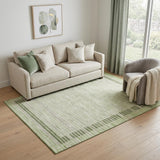 5' X 8' Artichoke Green Ivory And Gray Striped Washable Area Rug With UV Protection