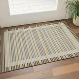 3' X 5' Brown Gold And Silver Striped Washable Area Rug With UV Protection