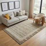 5' X 8' Brown Gold And Silver Striped Washable Area Rug With UV Protection