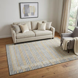 5' X 8' Gray Gold And Silver Striped Washable Area Rug With UV Protection