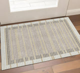 3' X 5' Ivory Tan And Taupe Striped Washable Area Rug With UV Protection