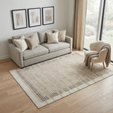 5' X 8' Ivory Tan And Taupe Striped Washable Area Rug With UV Protection