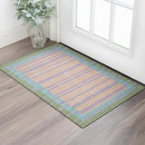 3' X 5' Lime Green Peach Teal And Purple Striped Washable Area Rug With UV Protection