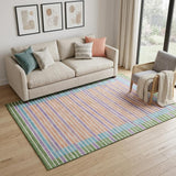 5' X 8' Lime Green Peach Teal And Purple Striped Washable Area Rug With UV Protection
