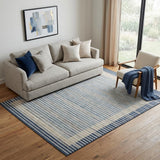 5' X 8' Navy Blue Ivory And Gray Striped Washable Area Rug With UV Protection