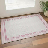 3' X 5' Pink Ivory And Mauve Striped Washable Area Rug With UV Protection