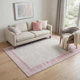 5' X 8' Pink Ivory And Mauve Striped Washable Area Rug With UV Protection
