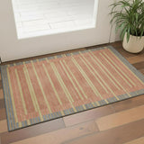 3' X 5' Pewter Salmon And Gold Striped Washable Area Rug With UV Protection