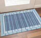 3' X 5' Sky Blue Ivory And Navy Blue Striped Washable Area Rug With UV Protection